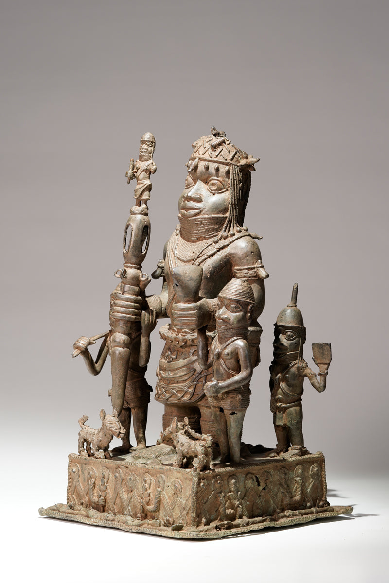 A bronze statue of an Oba in the Benin style