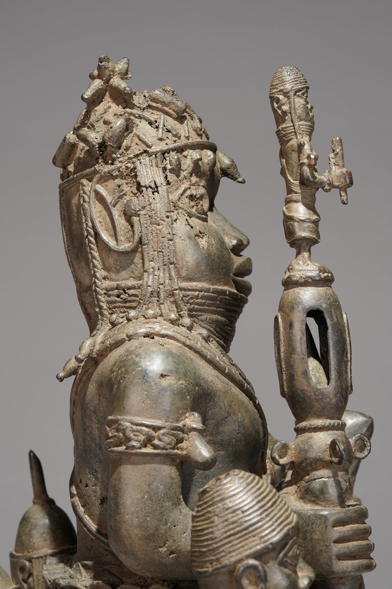 A bronze statue of an Oba in the Benin style