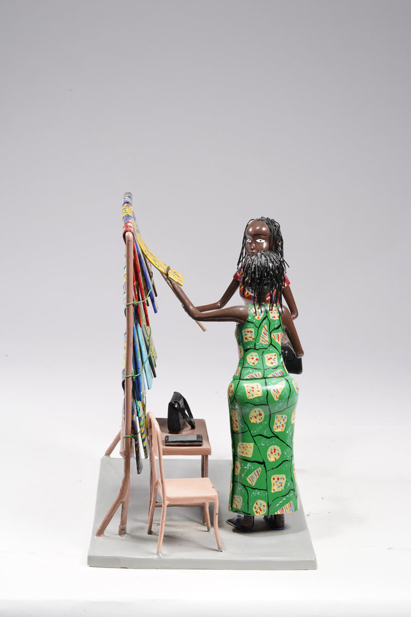 Two women dressed in typical African textiles