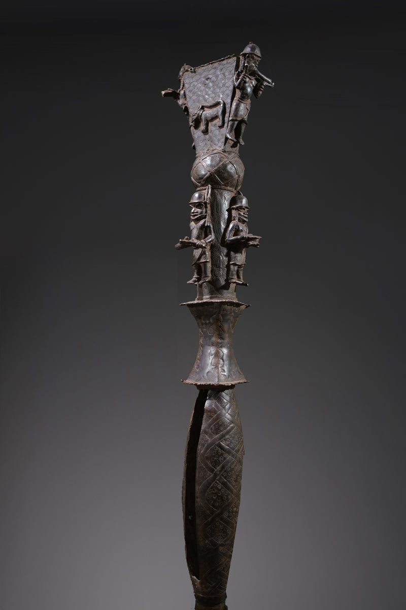 A Benin bronze rattle-staff