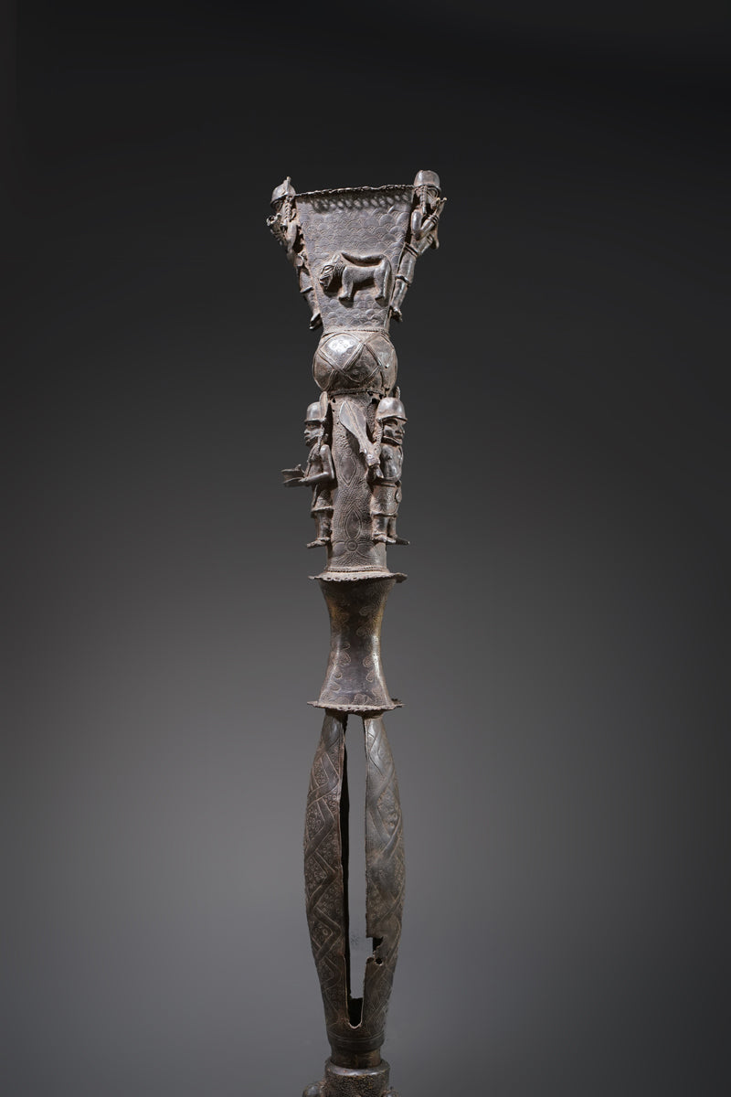 A Benin bronze rattle-staff