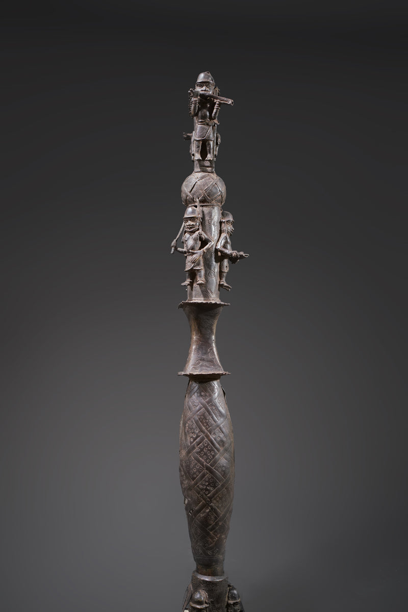 A Benin bronze rattle-staff