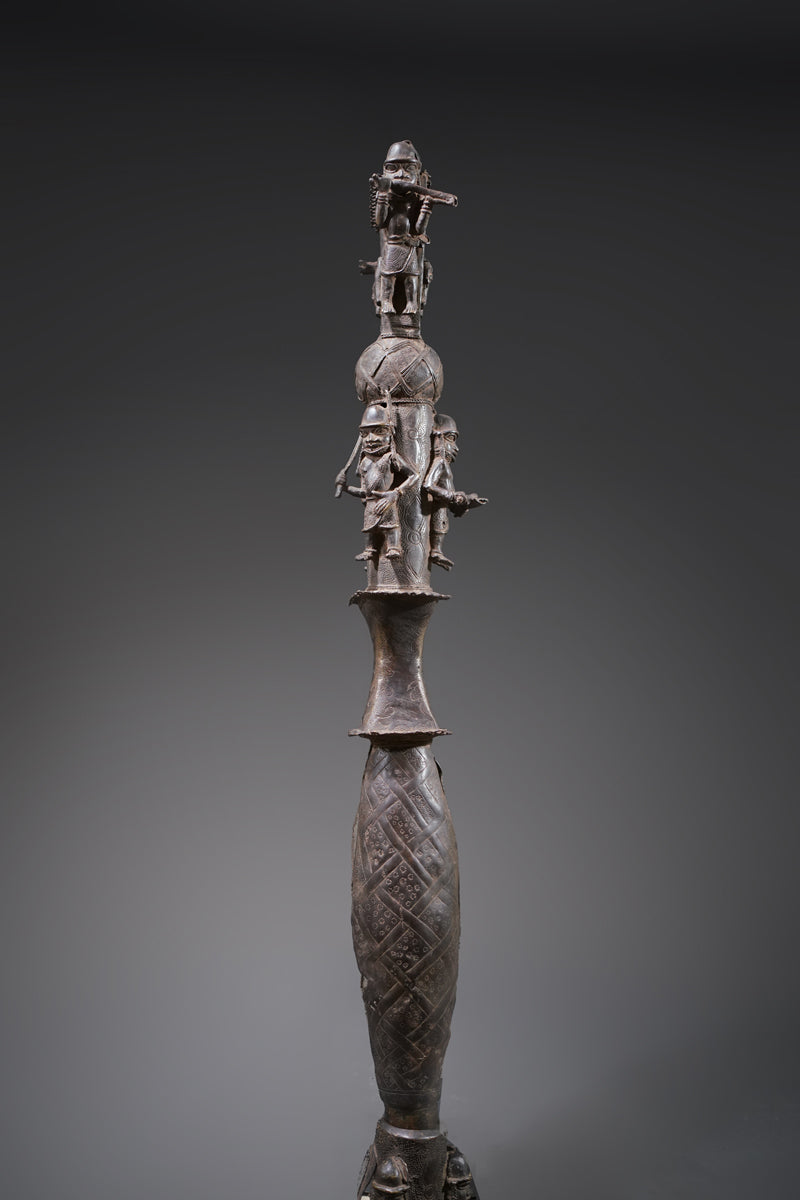A Benin bronze rattle-staff