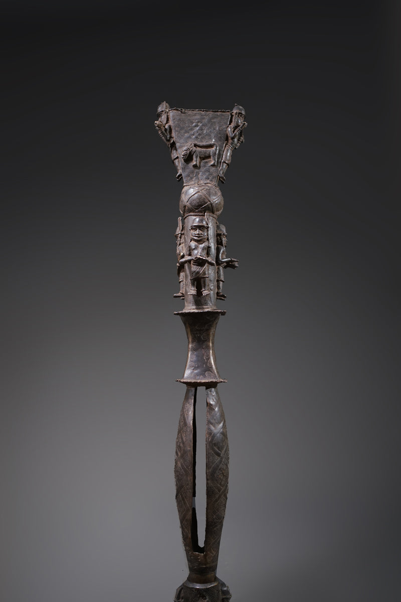 A Benin bronze rattle-staff