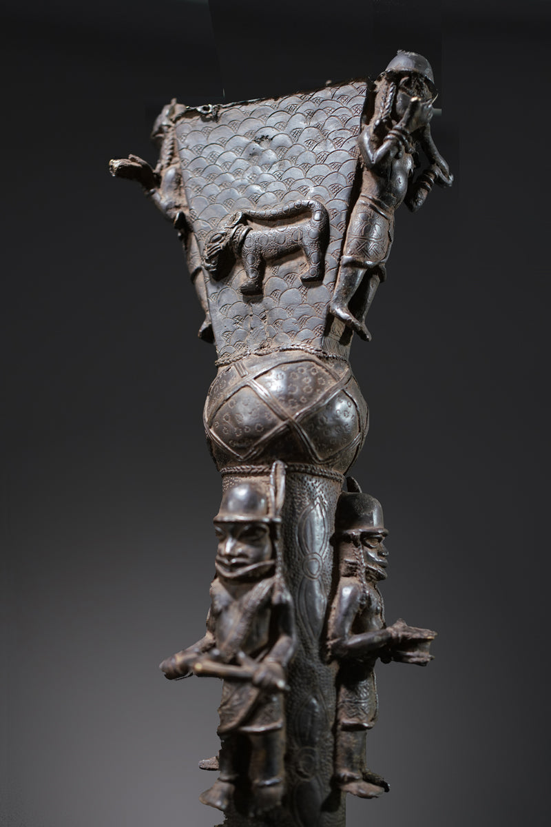 A Benin bronze rattle-staff