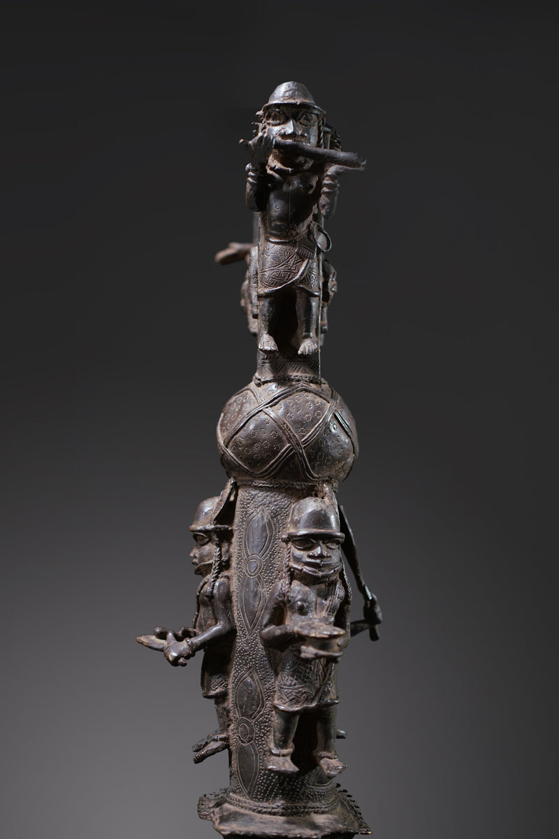 A Benin bronze rattle-staff