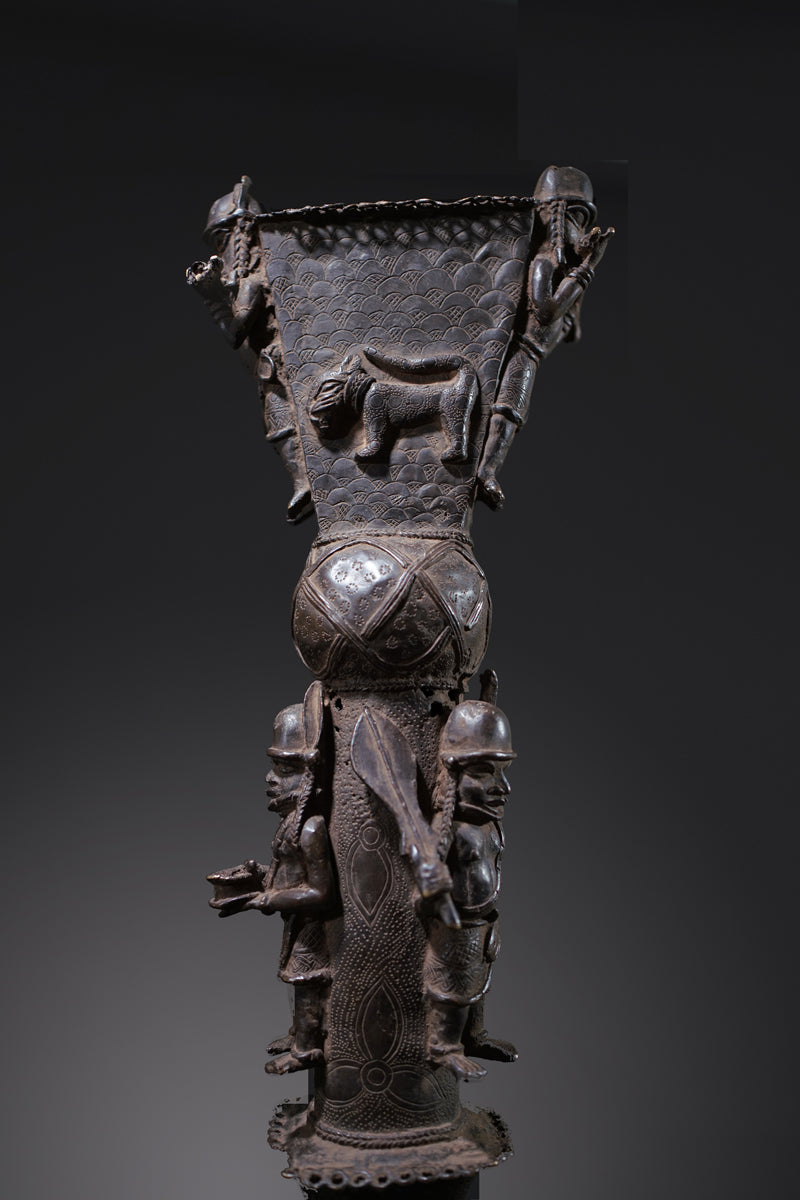A Benin bronze rattle-staff