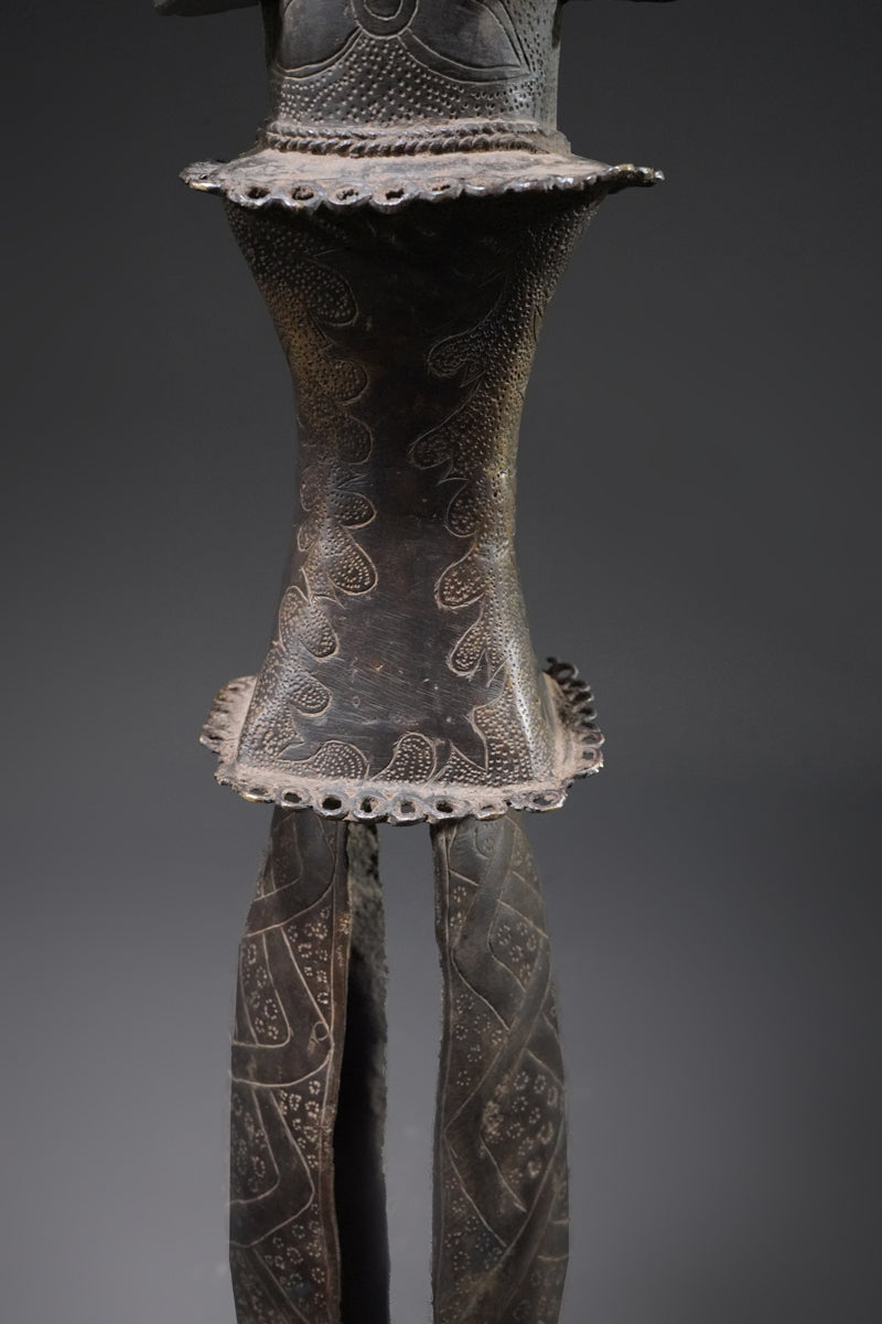 A Benin bronze rattle-staff