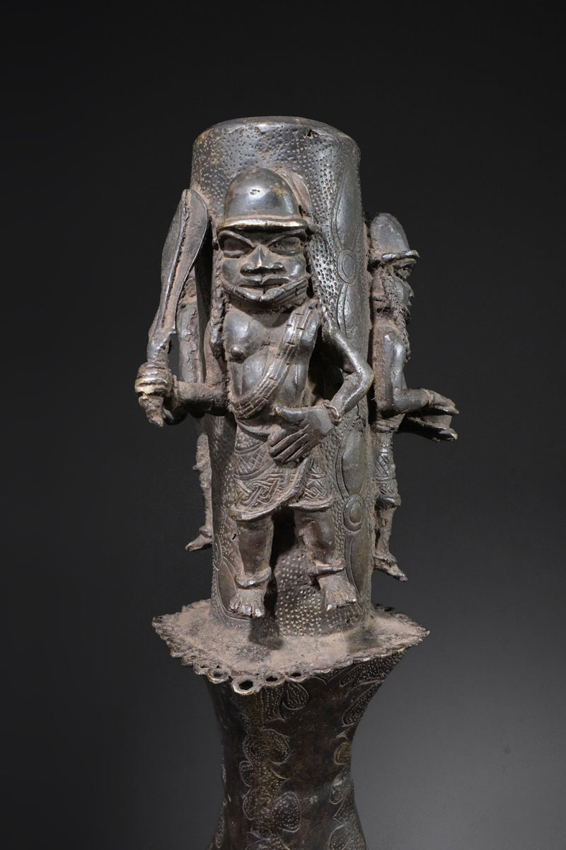 A Benin bronze rattle-staff