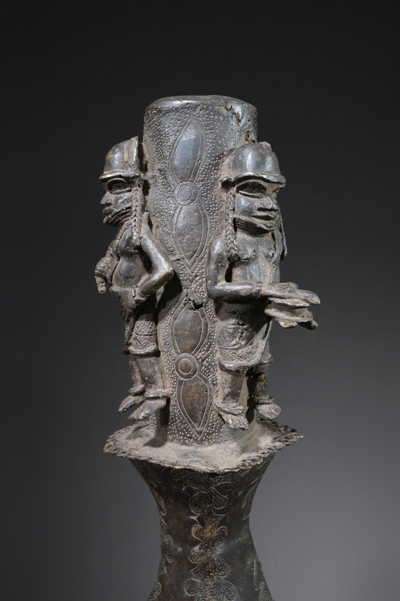 A Benin bronze rattle-staff
