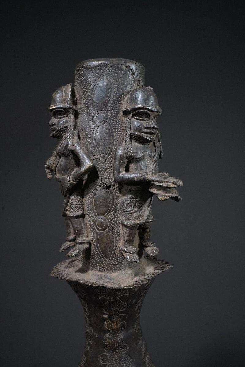 A Benin bronze rattle-staff