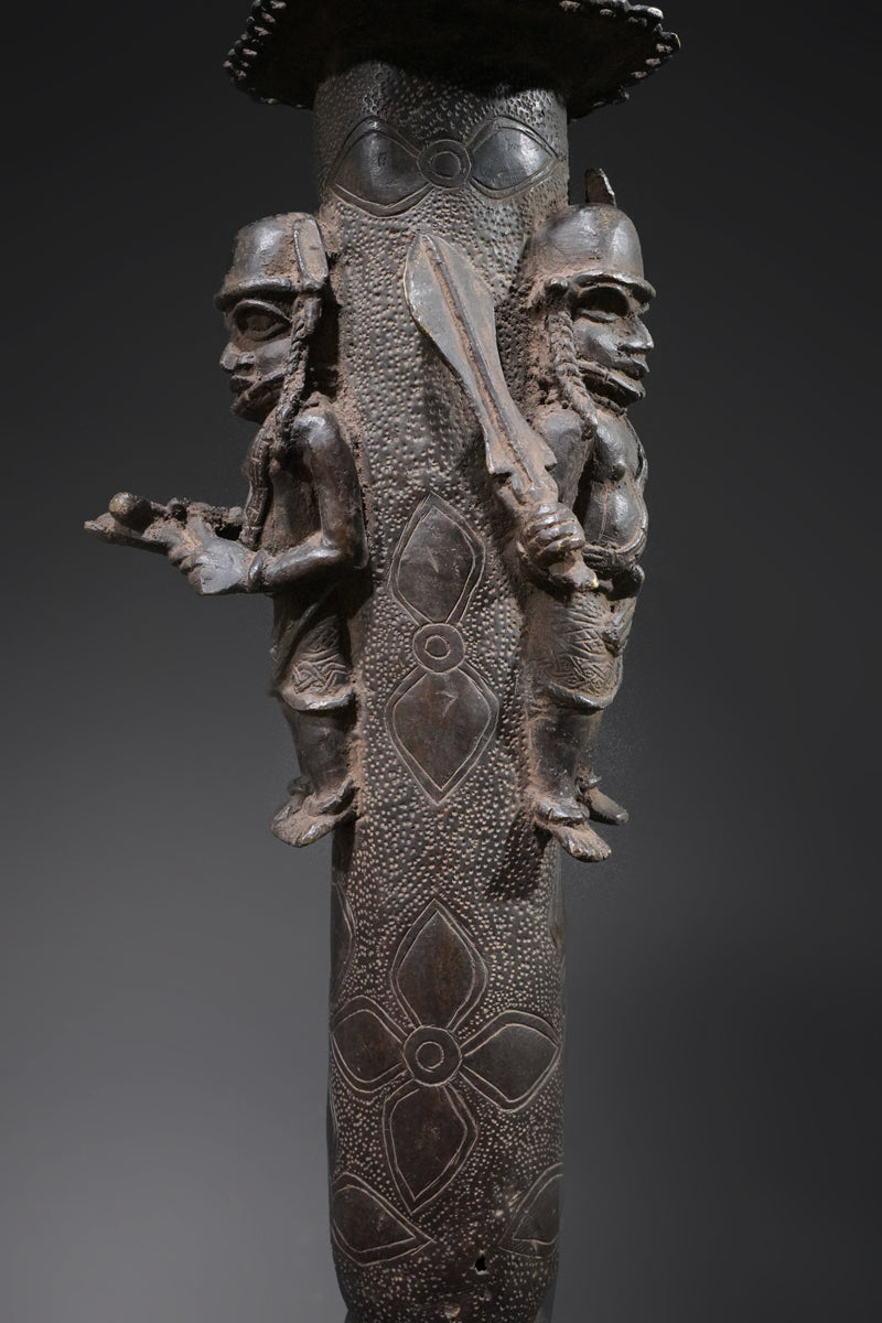 A Benin bronze rattle-staff