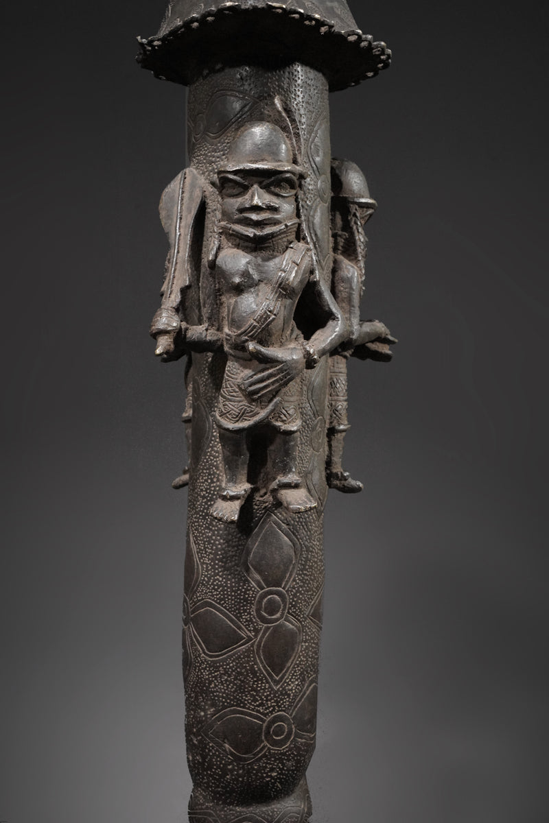 A Benin bronze rattle-staff