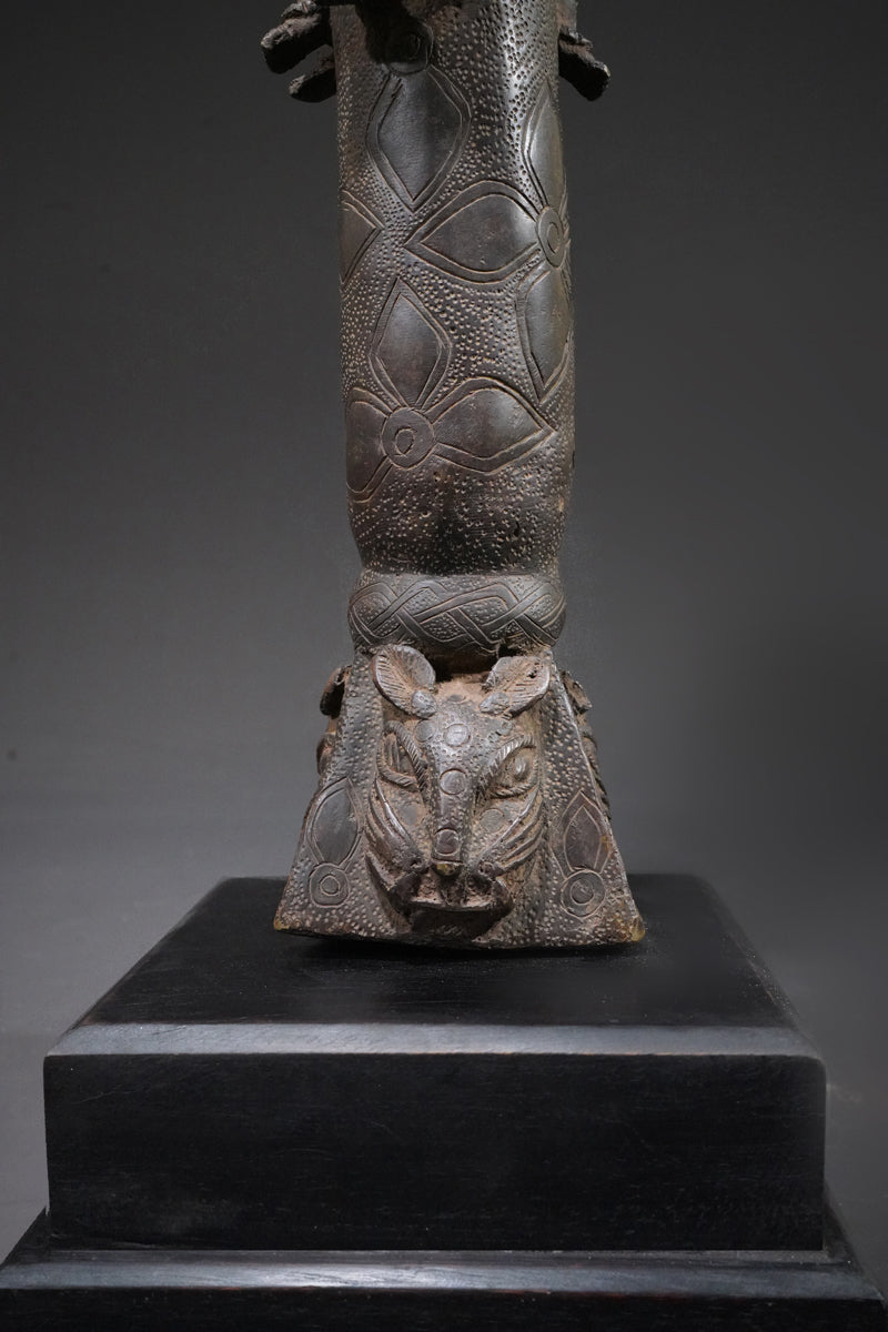 A Benin bronze rattle-staff