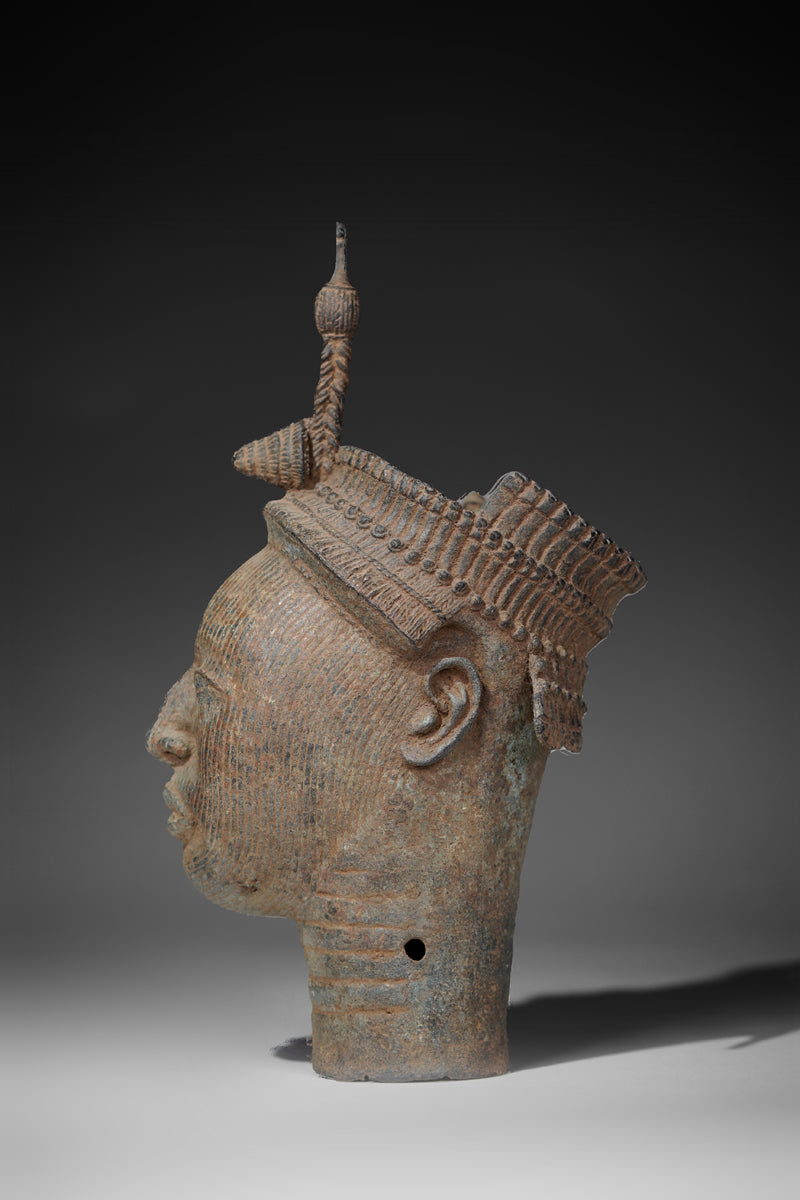 A crowned head Benin bronze