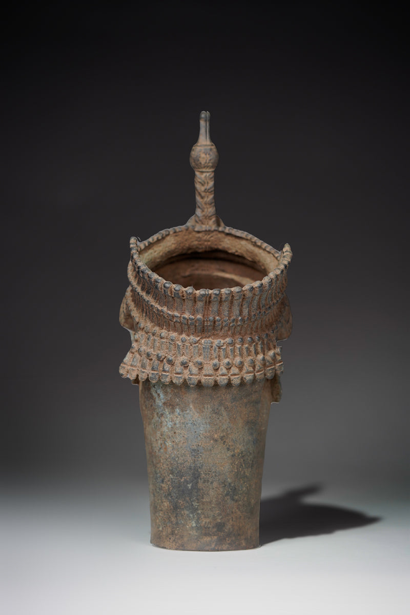 A crowned head Benin bronze