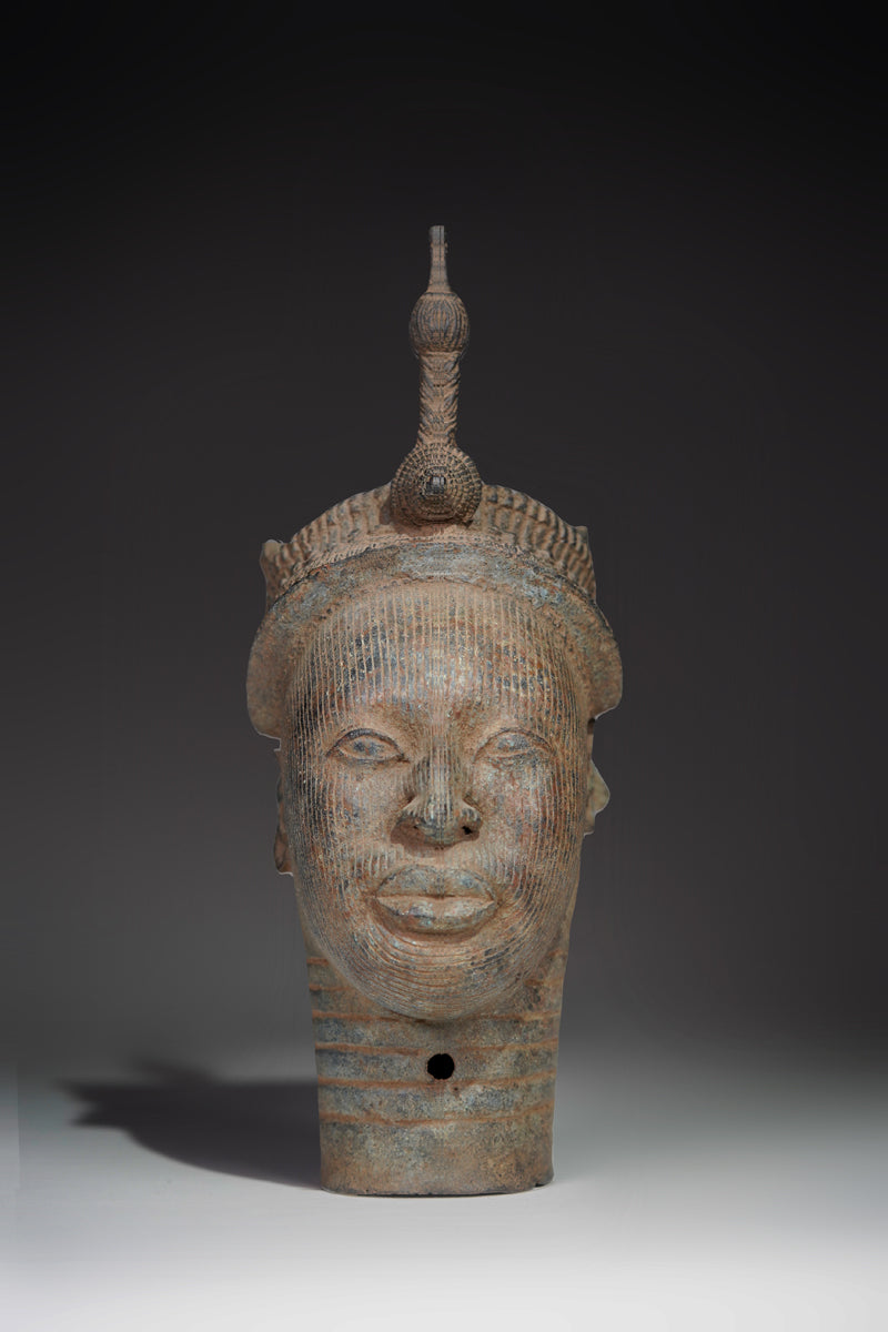 A crowned head Benin bronze