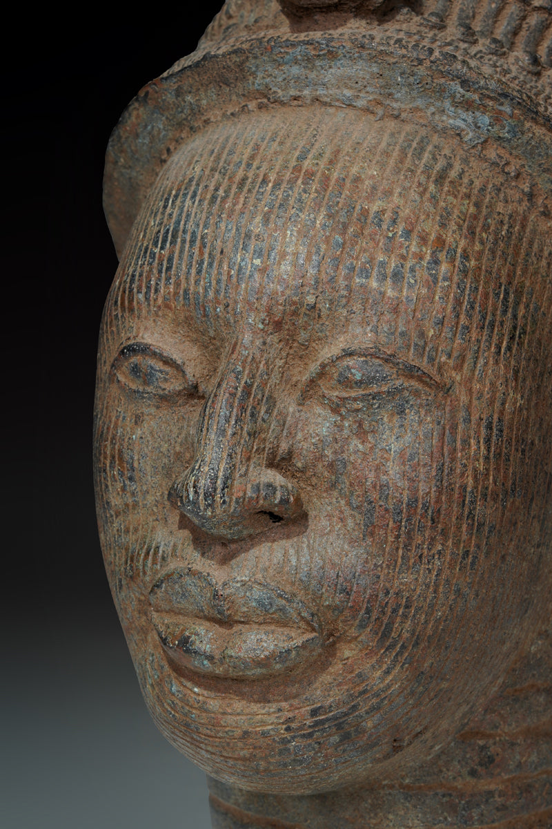 A crowned head Benin bronze