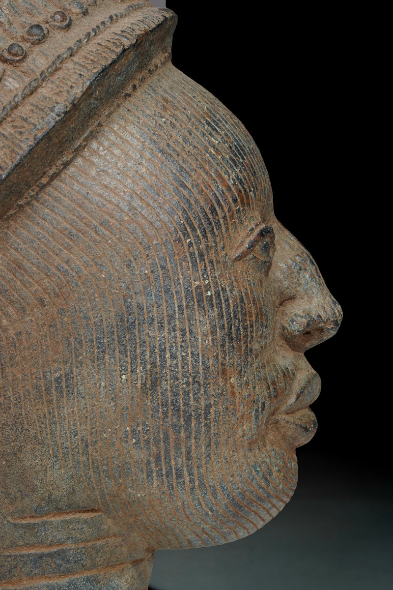A crowned head Benin bronze