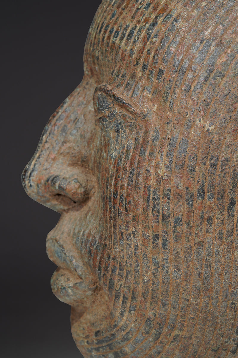 A crowned head Benin bronze