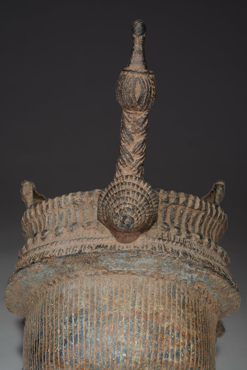 A crowned head Benin bronze