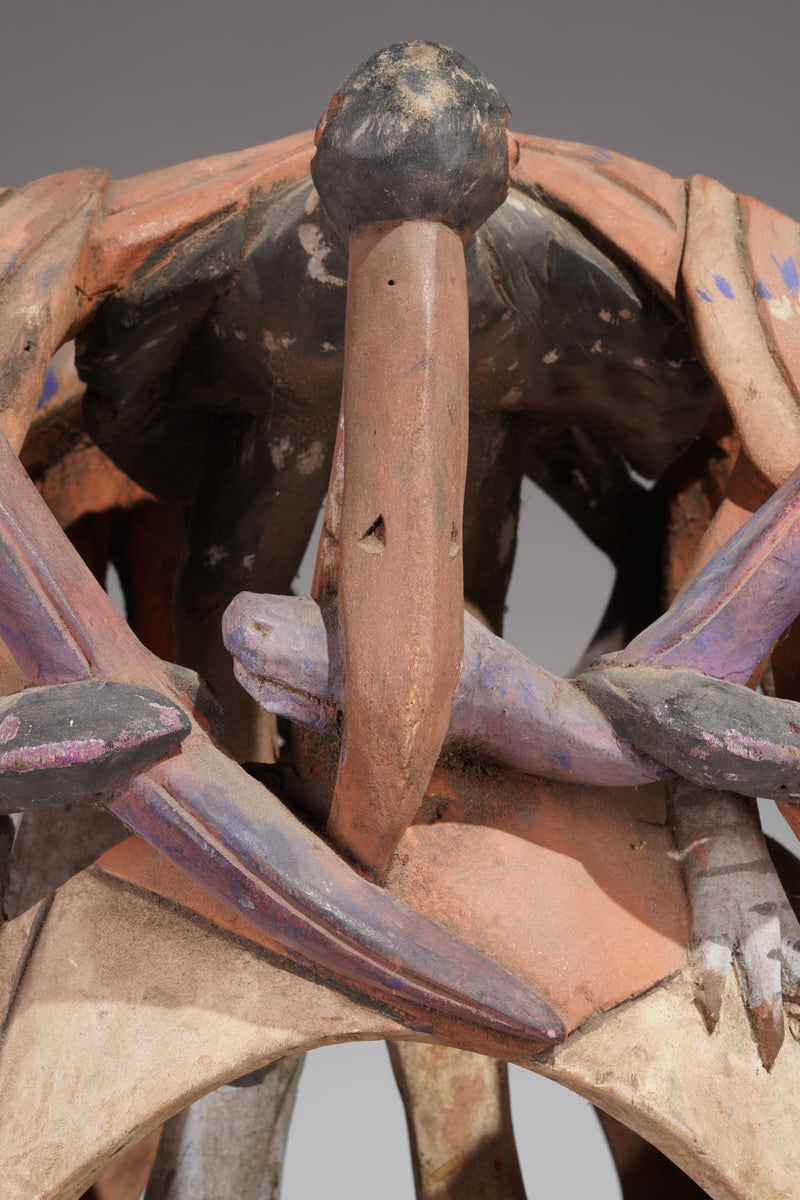 A colourful Gelede helmet mask