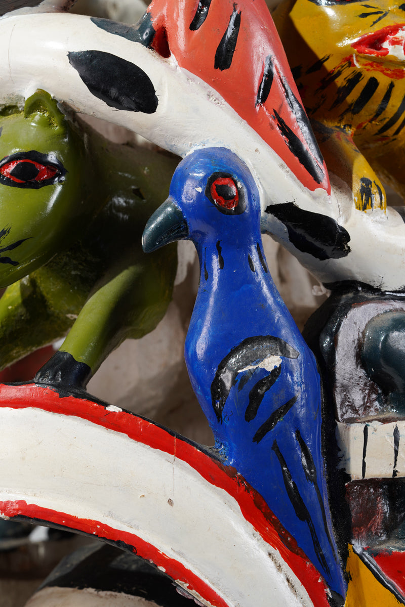 A colourful Yoruba Gelede helmet mask