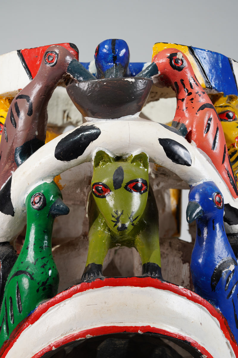 A colourful Yoruba Gelede helmet mask