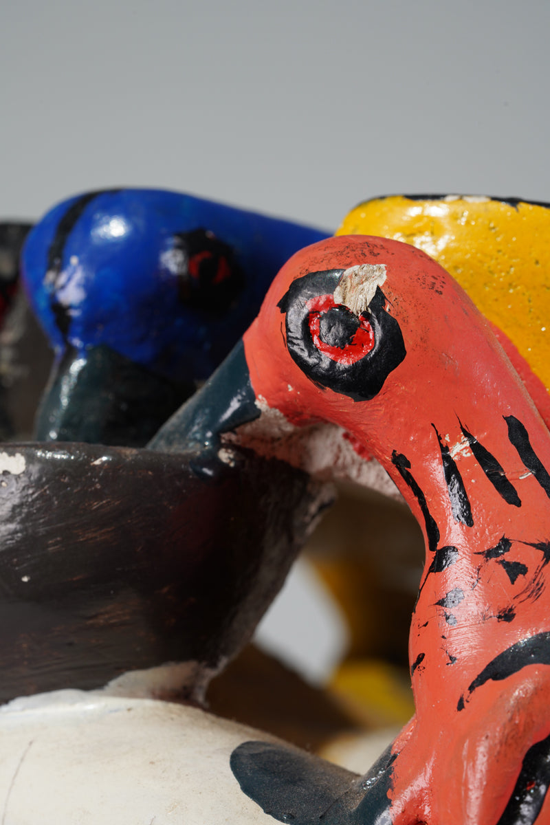 A colourful Yoruba Gelede helmet mask