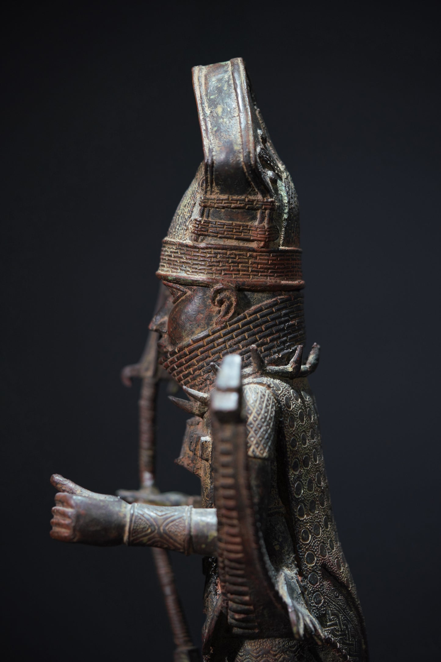 A Dignitary, brass, lost mould casting, Benin