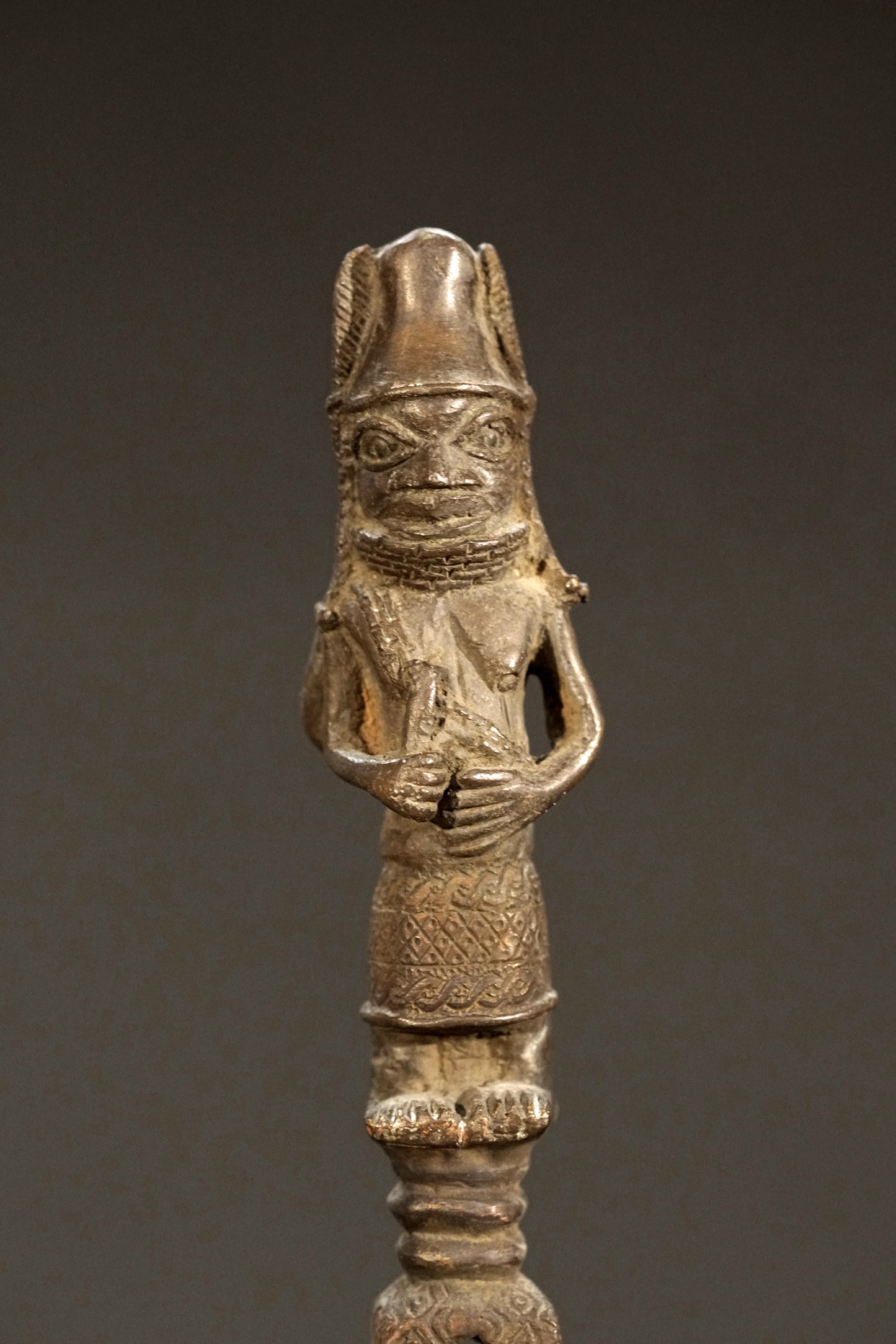 Benin bronze rattle stick