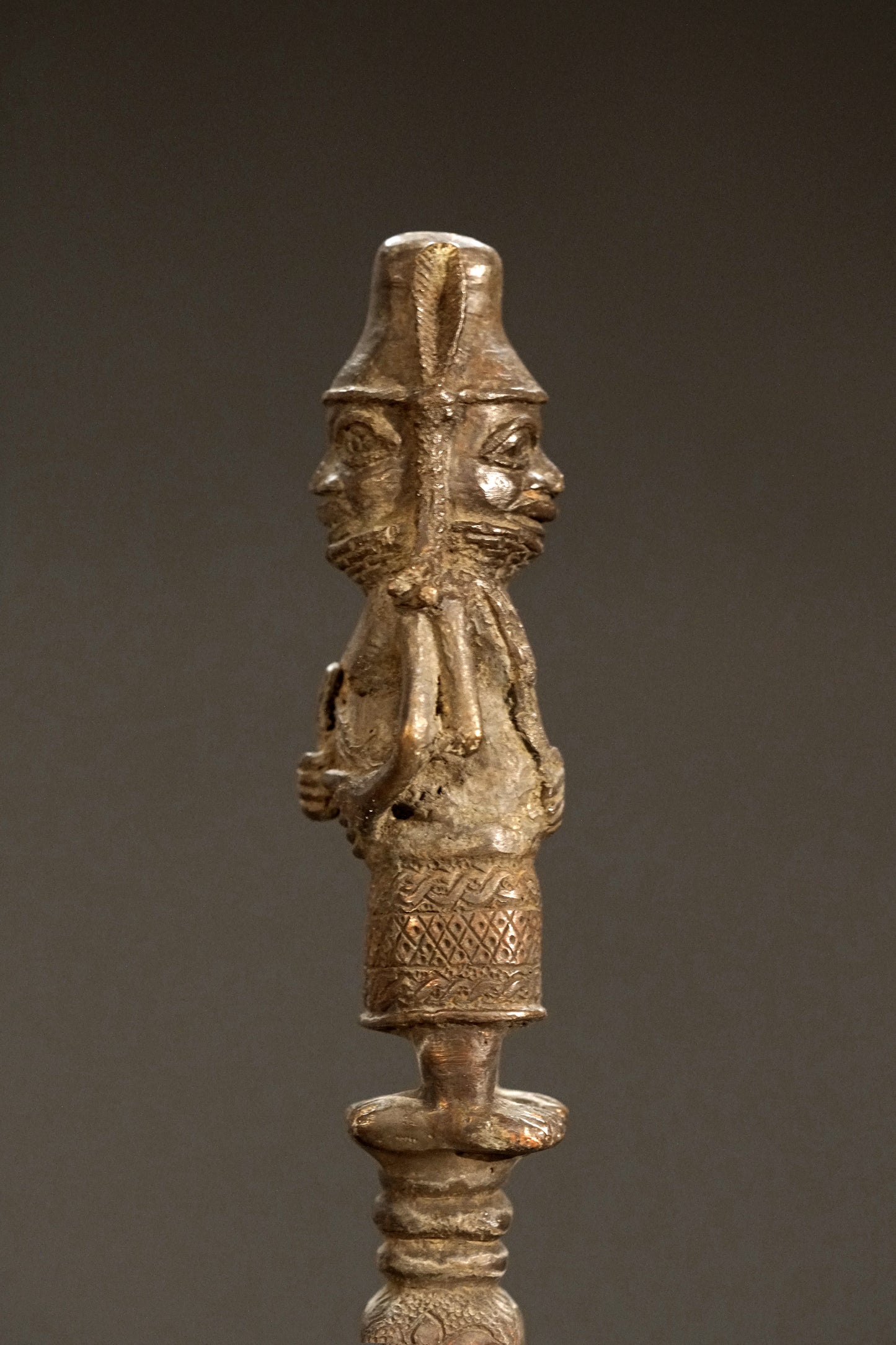 Benin bronze rattle stick