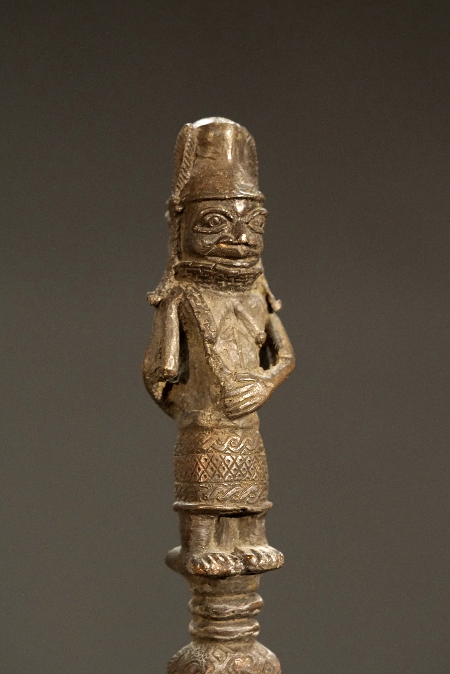 Benin bronze rattle stick