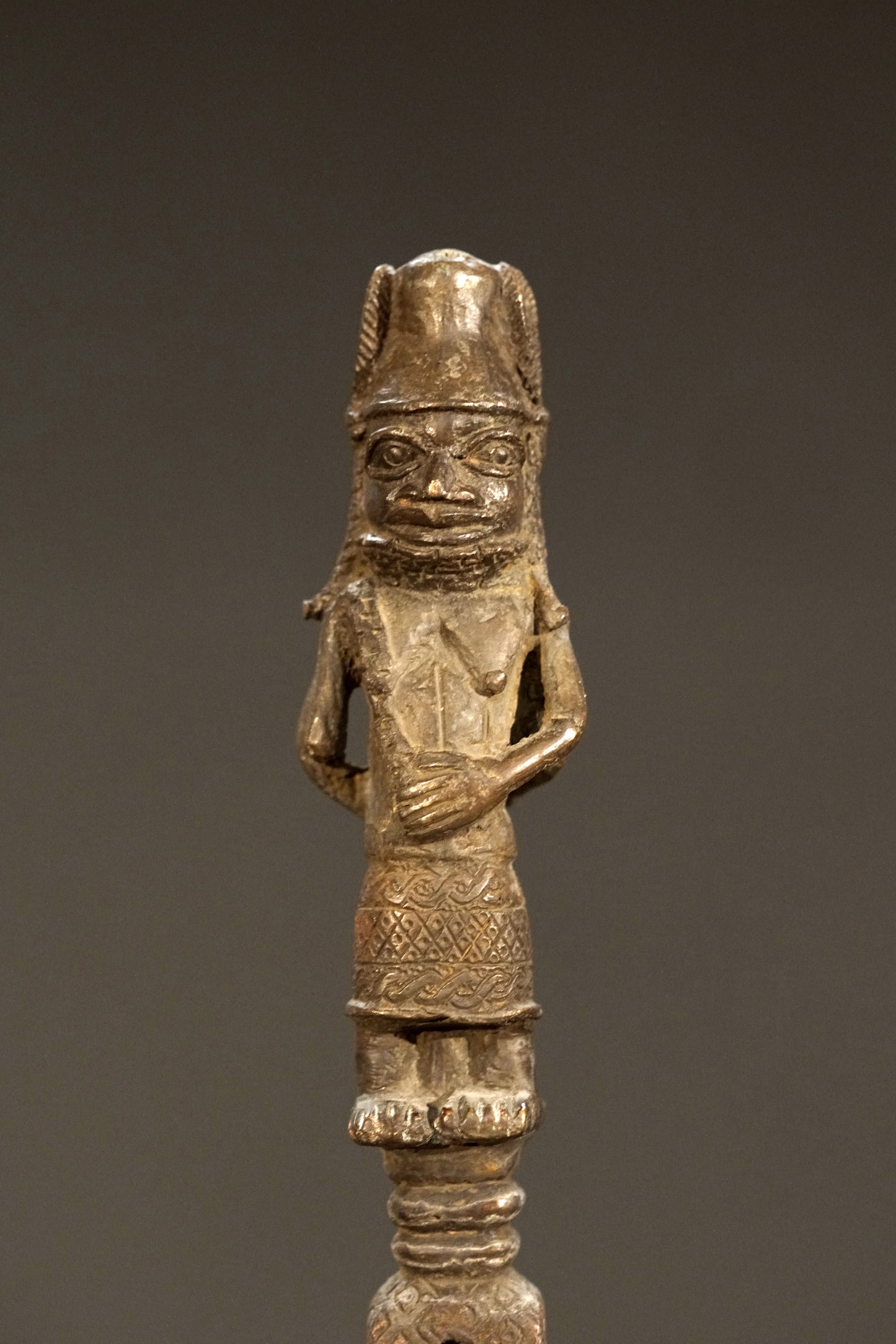 Benin bronze rattle stick