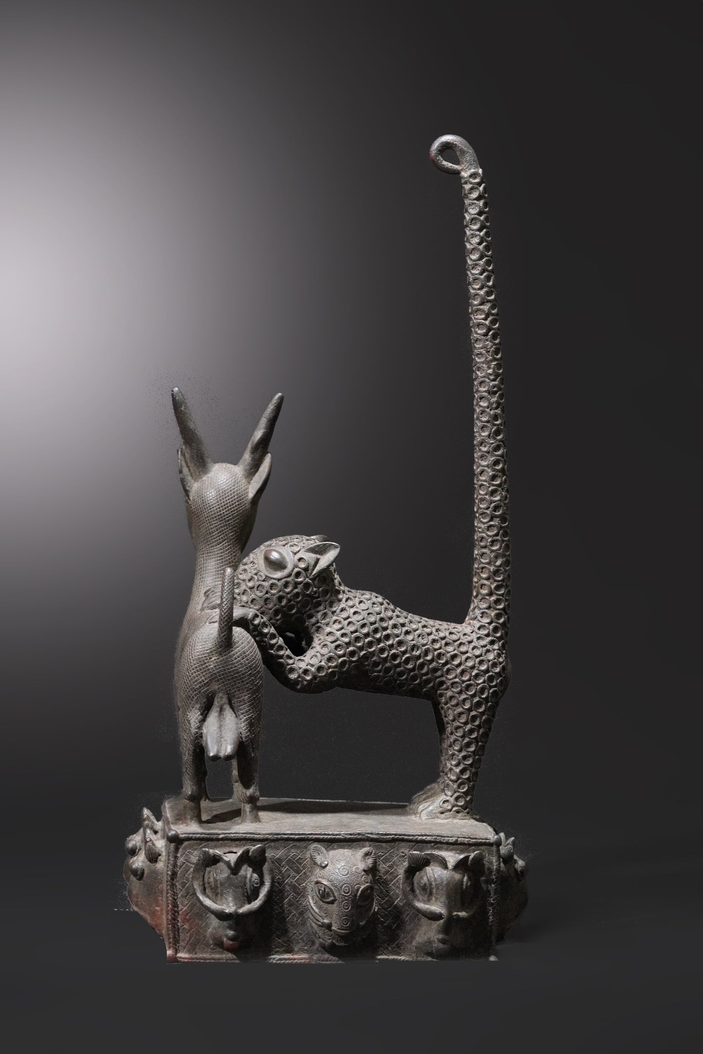 A Benin animal bronze, "A panther hunts an antelope"