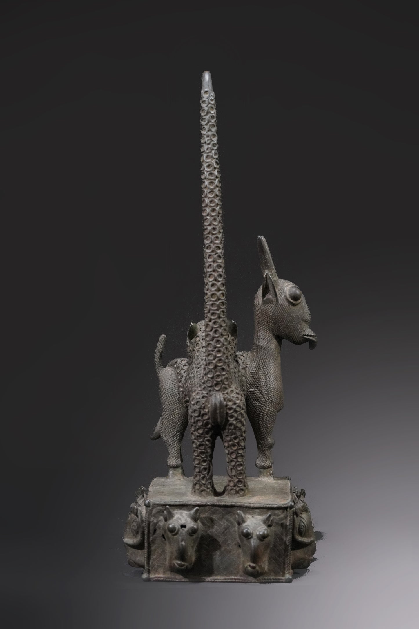 A Benin animal bronze, "A panther hunts an antelope"