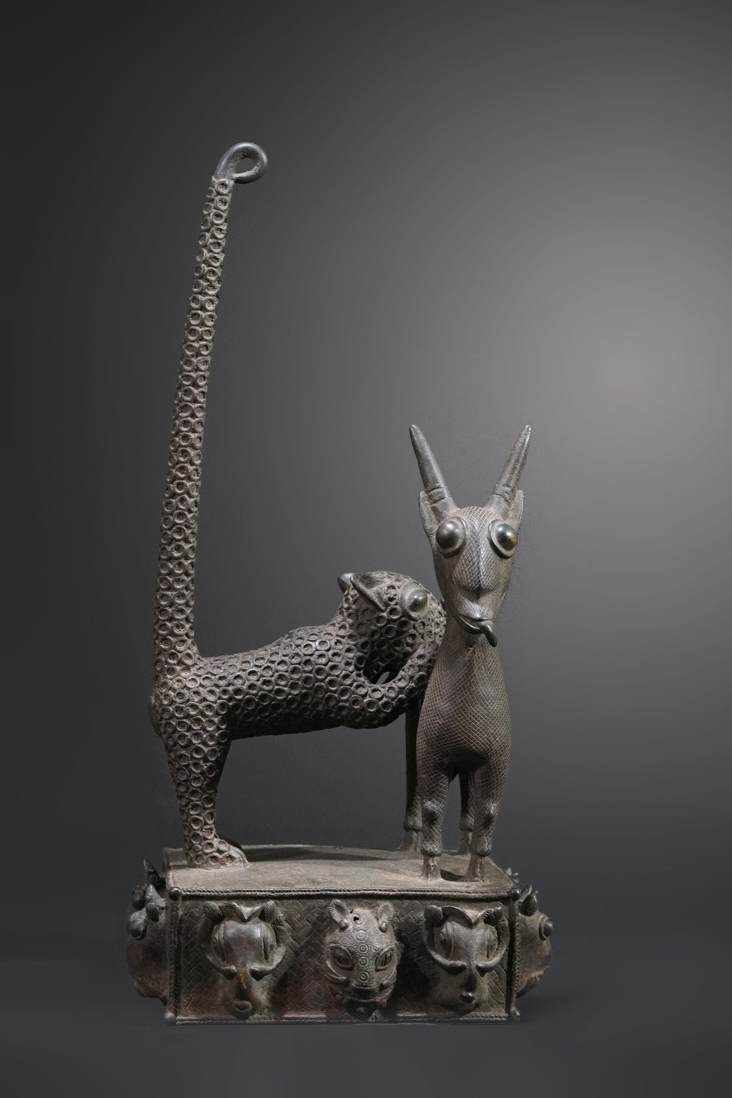 A Benin animal bronze, "A panther hunts an antelope"