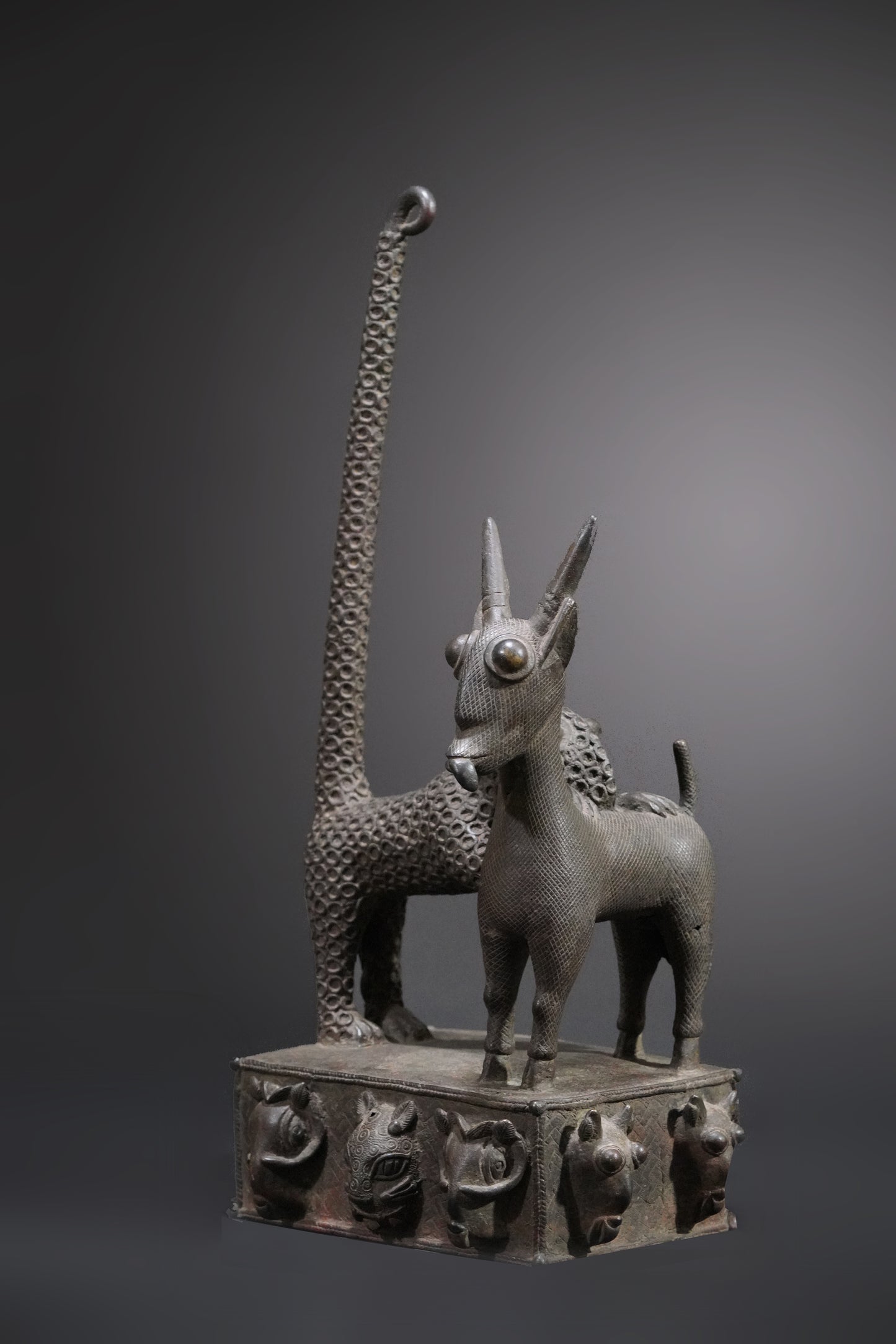 A Benin animal bronze, "A panther hunts an antelope"