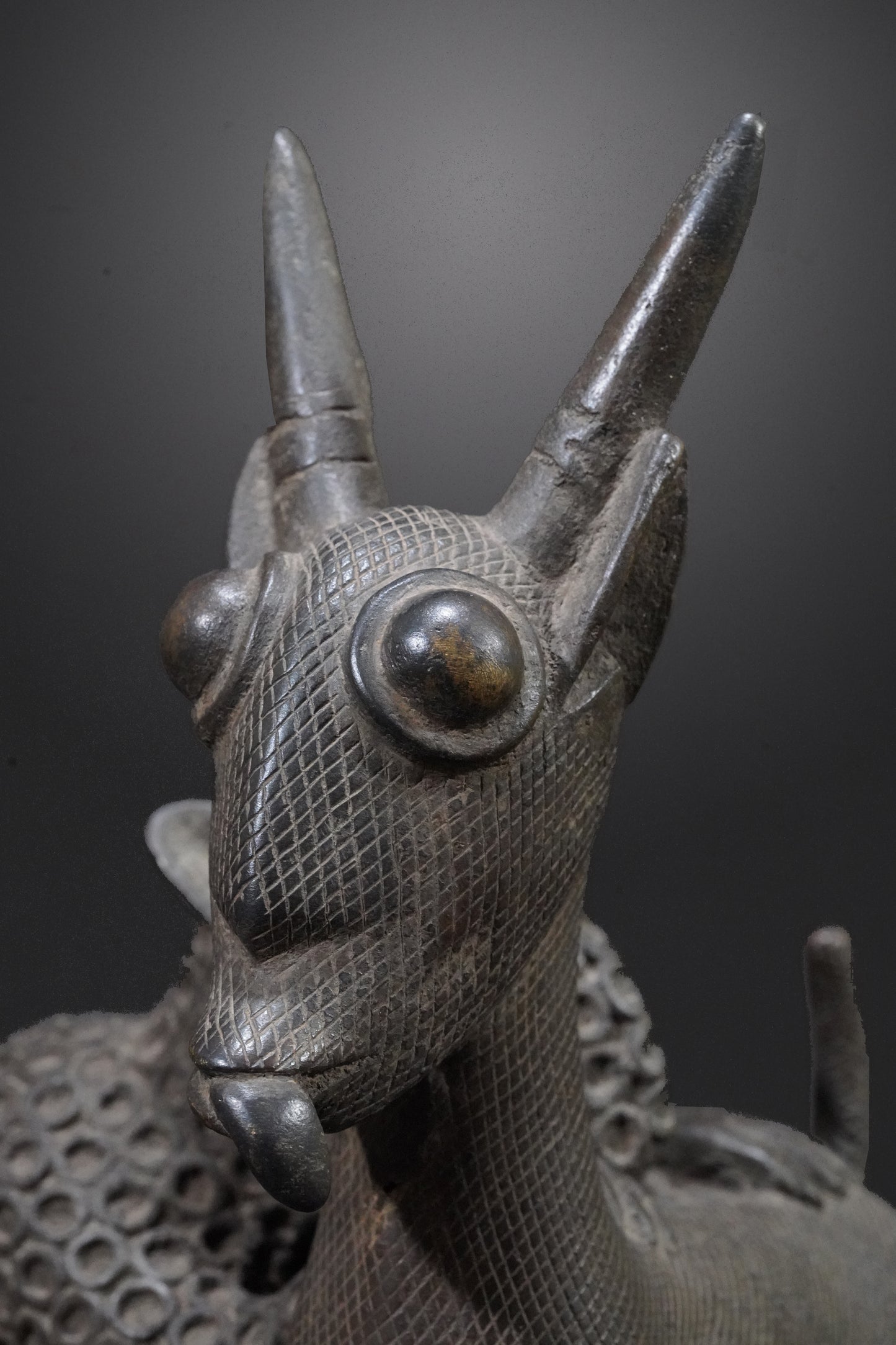 A Benin animal bronze, "A panther hunts an antelope"