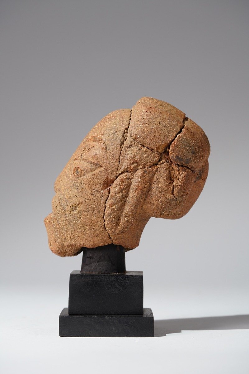 A fragmented terracotta head