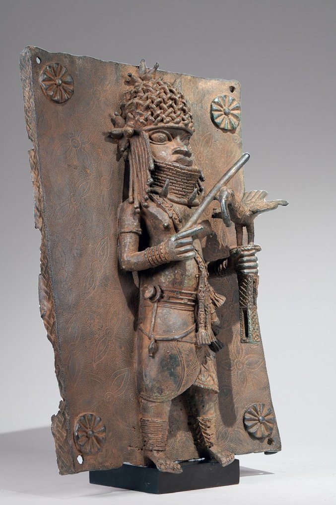 A brass plate probably depicting Oba Esigie in the style of Benin