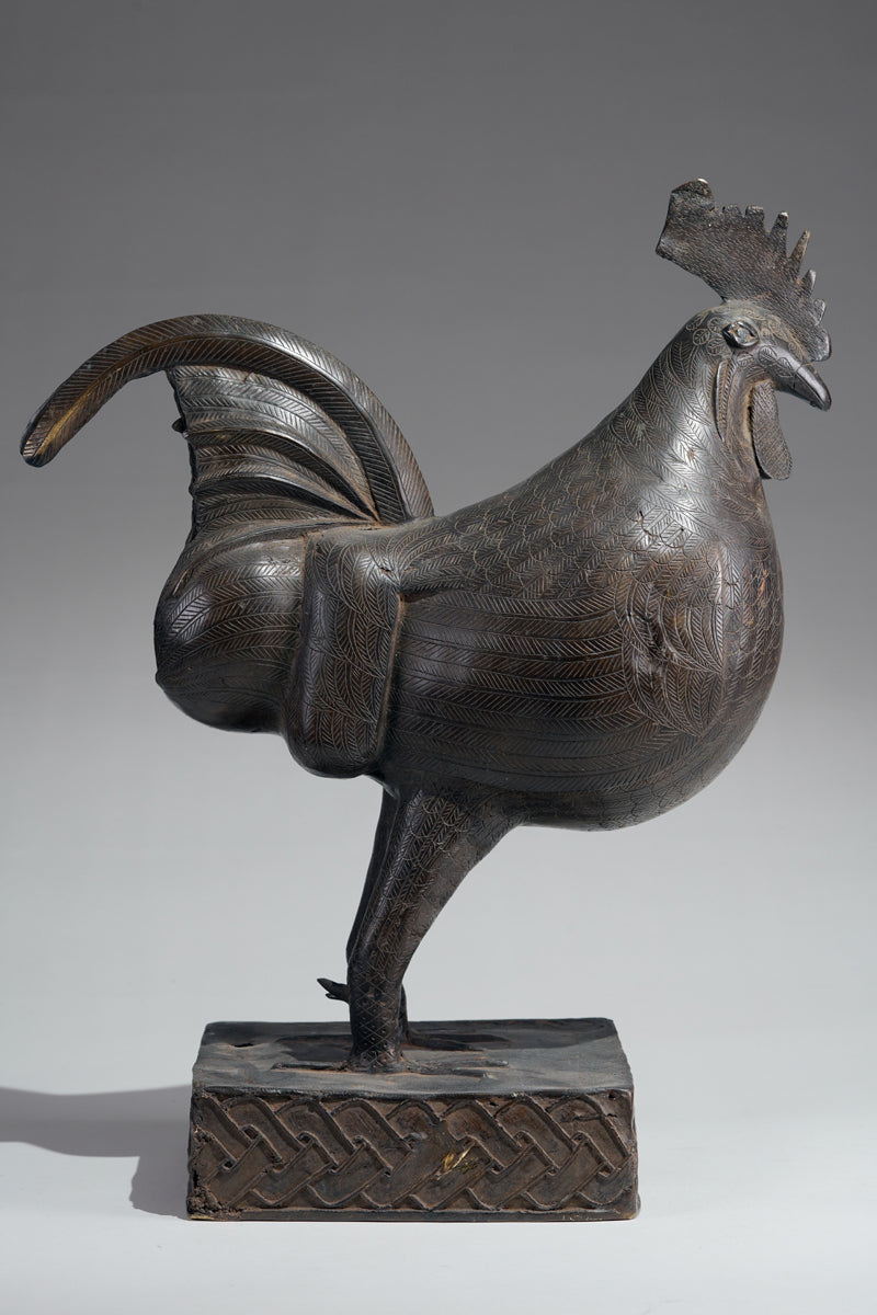 A brass rooster in the style of Benin, Ọkpa