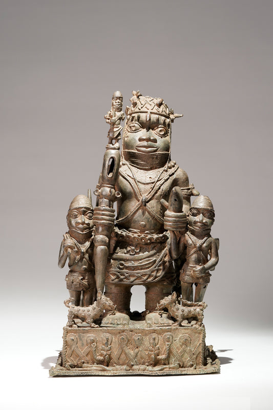A bronze statue of an Oba in the Benin style