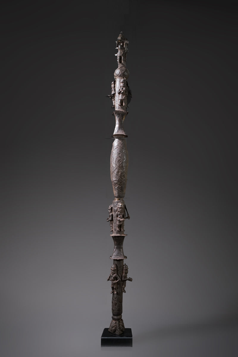 A Benin bronze rattle-staff