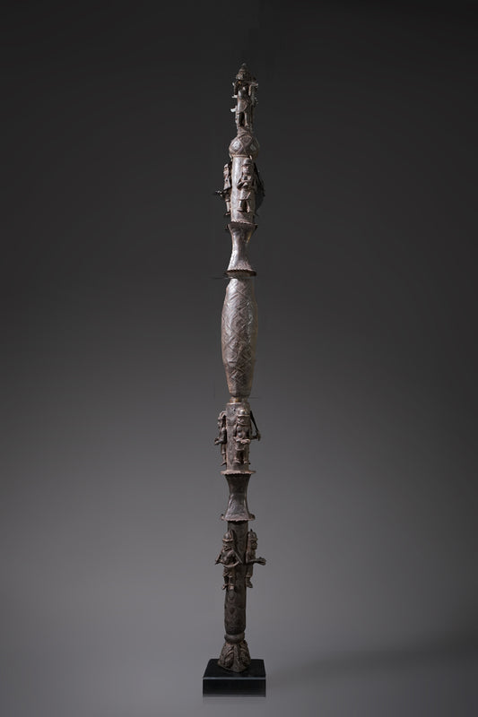 A Benin bronze rattle-staff
