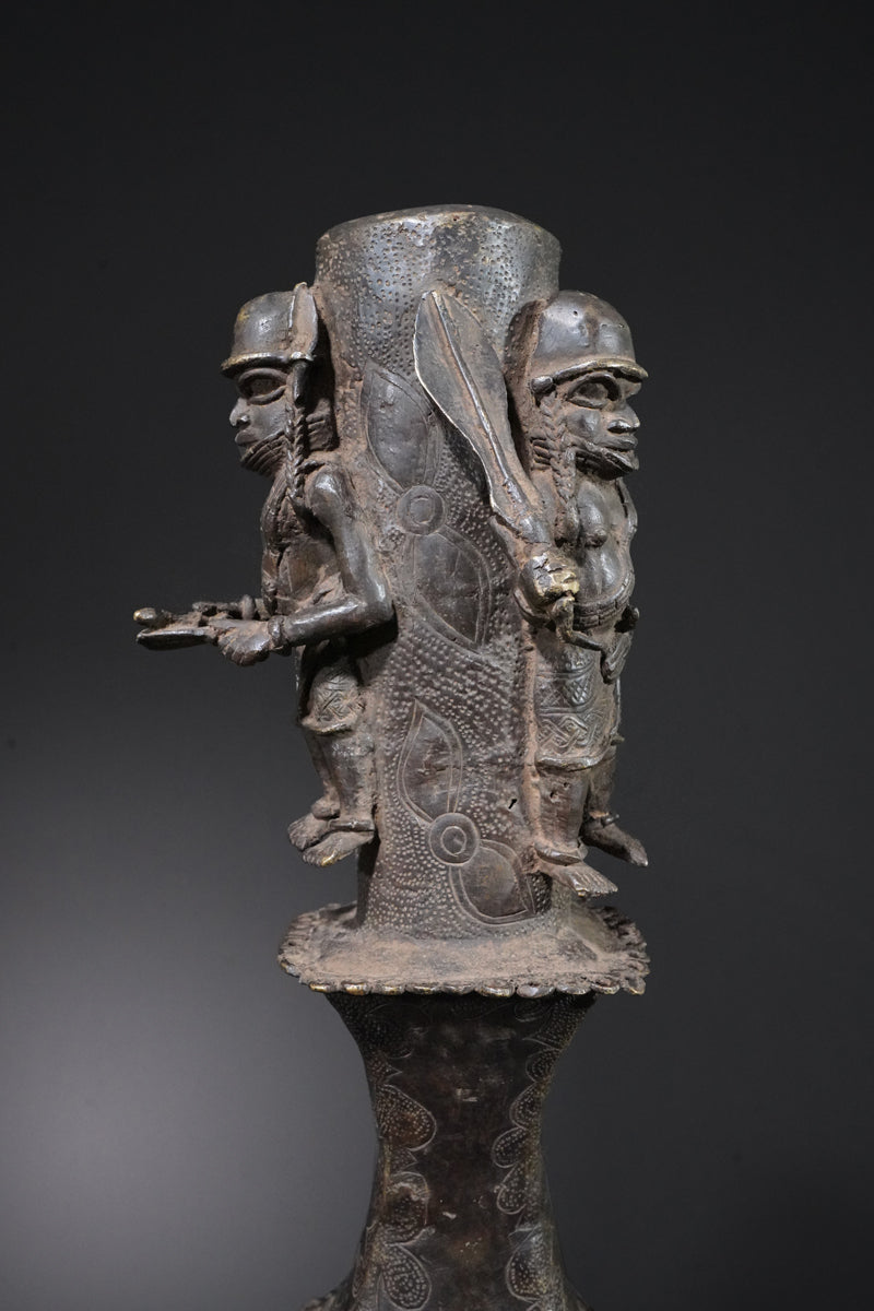 A Benin bronze rattle-staff