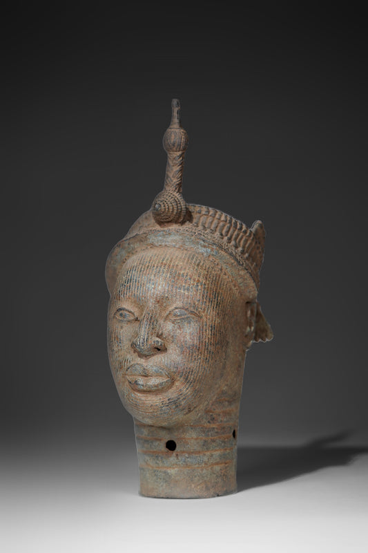 A crowned head Benin bronze