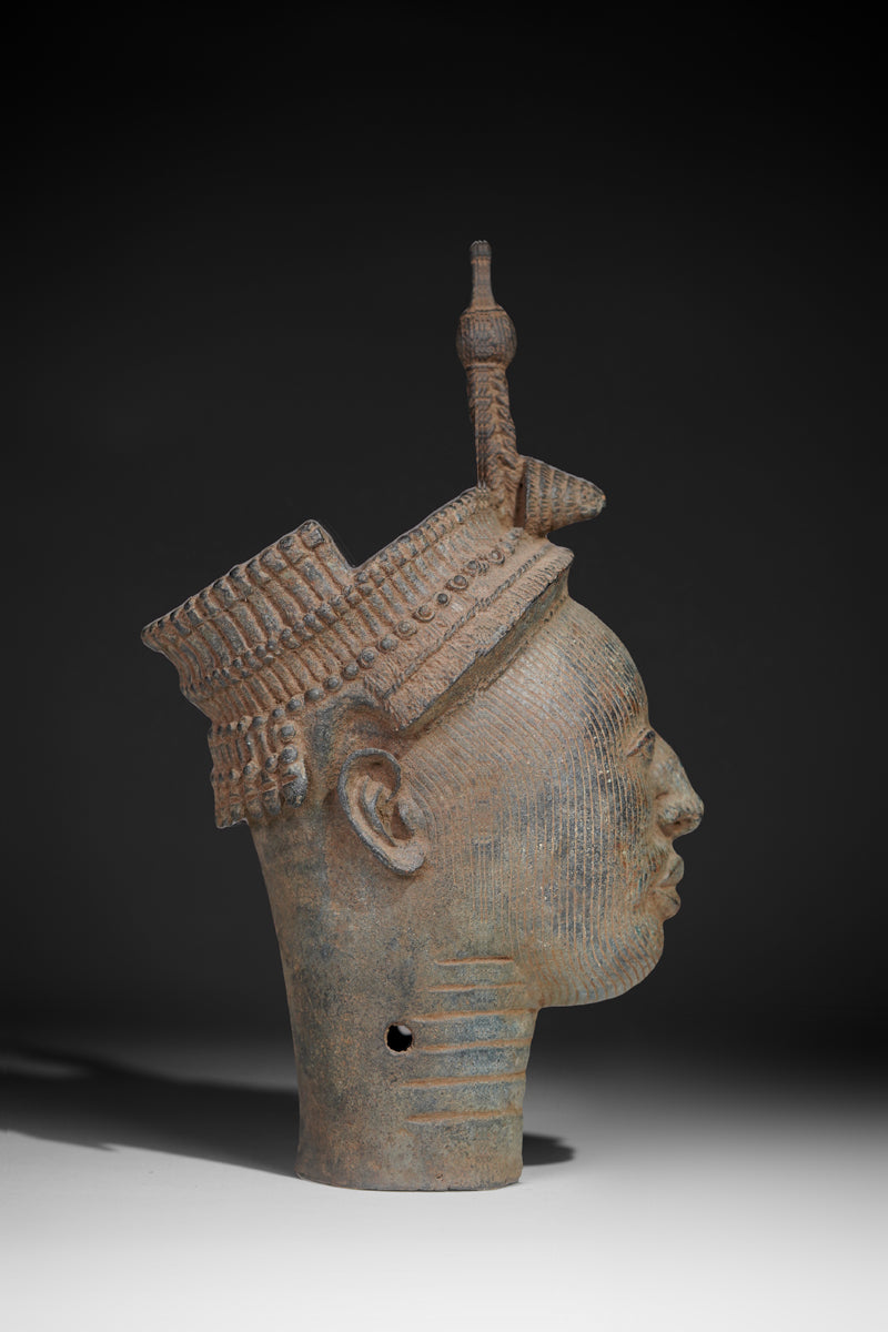 A crowned head Benin bronze