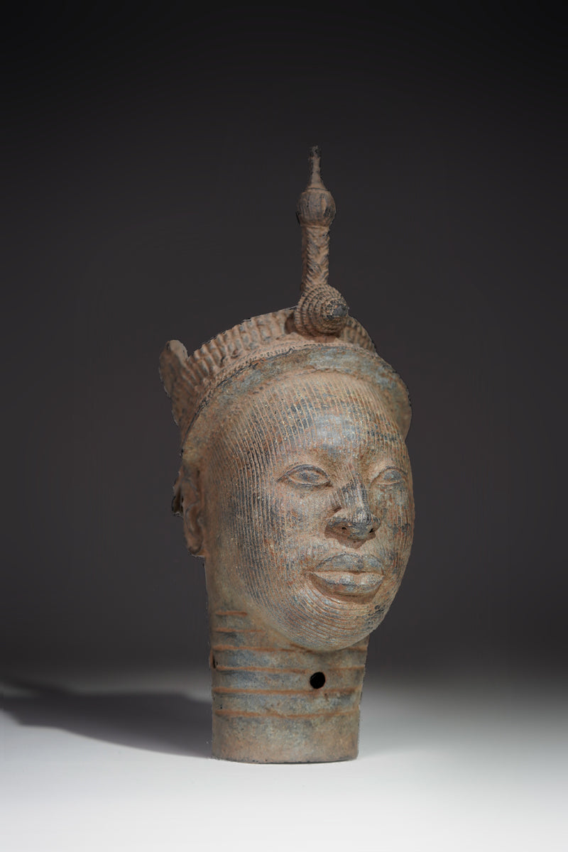 A crowned head Benin bronze