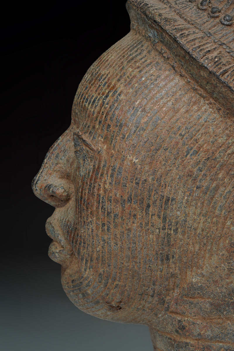 A crowned head Benin bronze